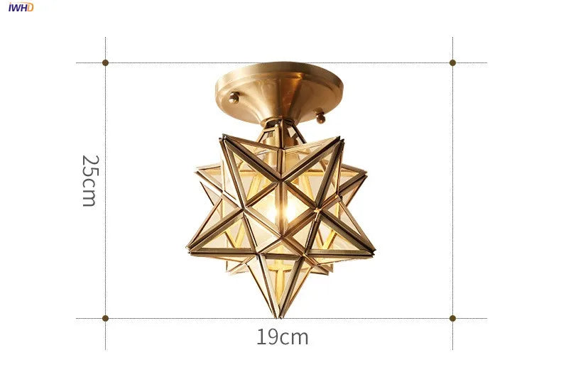 Afralia™ Vintage Star Copper Glass Ceiling Lamp LED Lighting fixture for Kitchen, Hallway, Balcony, Porch.