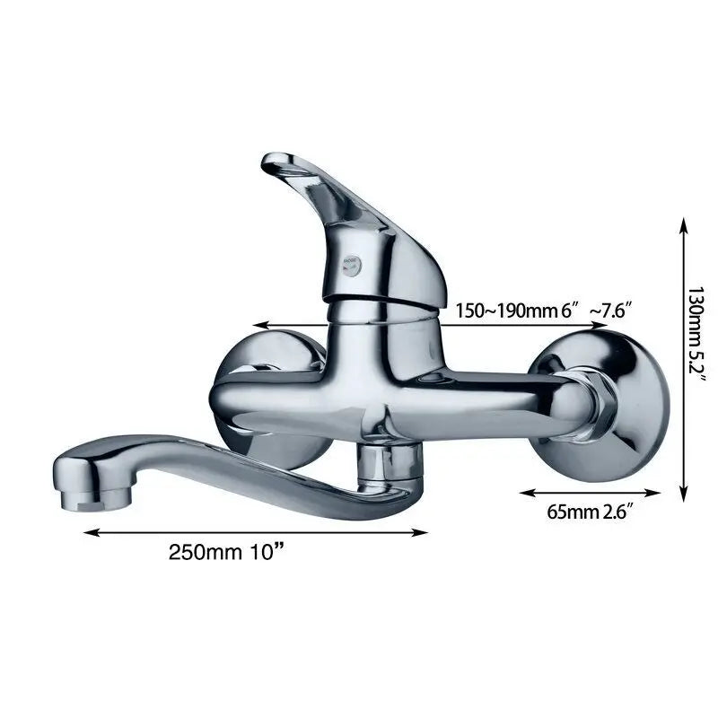 Afralia™ Chrome Brass Bathroom Basin Faucet Wall Mounted Mixer Bathtub Faucet 360 Swivel Spout