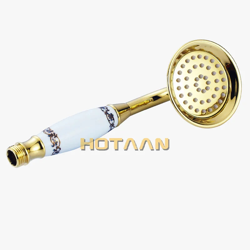 Afralia™ Solid Copper Gold Plated Luxury Handheld Shower Head with Ceramic