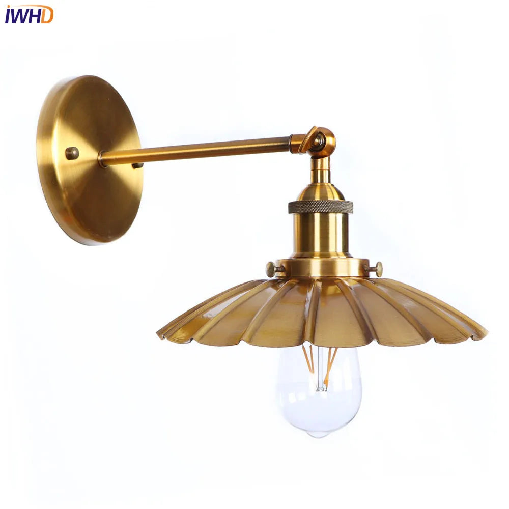 Afralia™ Iron Golden Antique LED Wall Light Retro Industrial Vintage Wandlamp