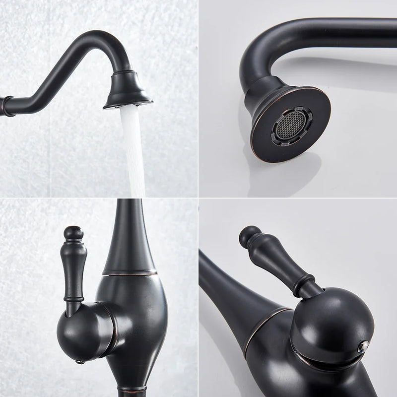 Afralia™ Black Long Neck Kitchen Faucet with Rotating Spout - Deck Mounted Mixer Tap