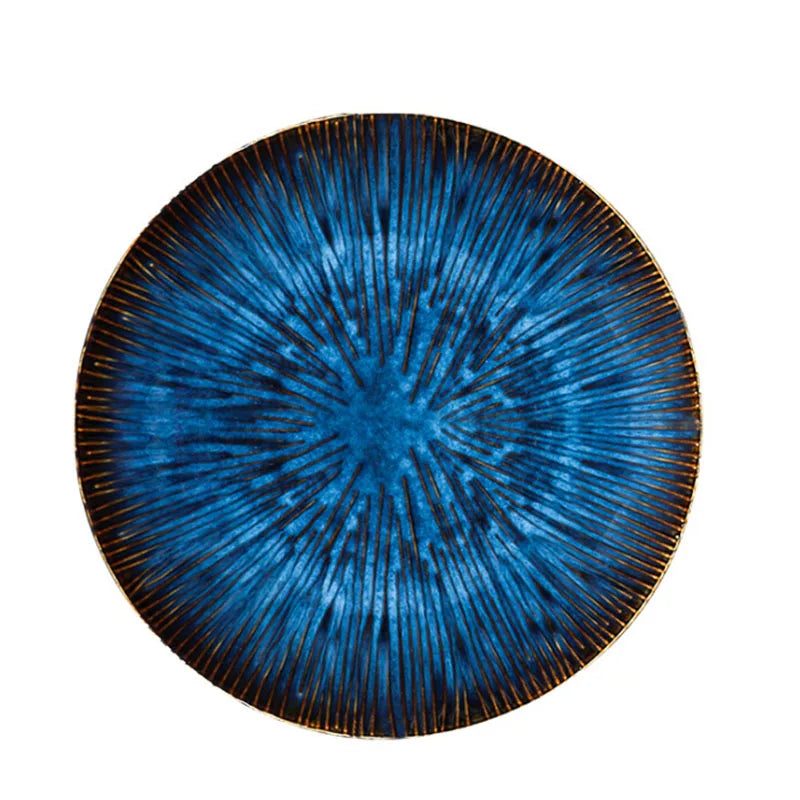 Afralia™ Ceramic Cat Eye Blue Pasta Plate - Round Steak Dish for Western Style Food