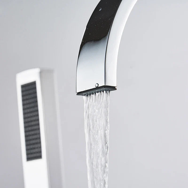 Afralia™ Chrome and Black 3-Handle Bathtub Faucet with Handshower