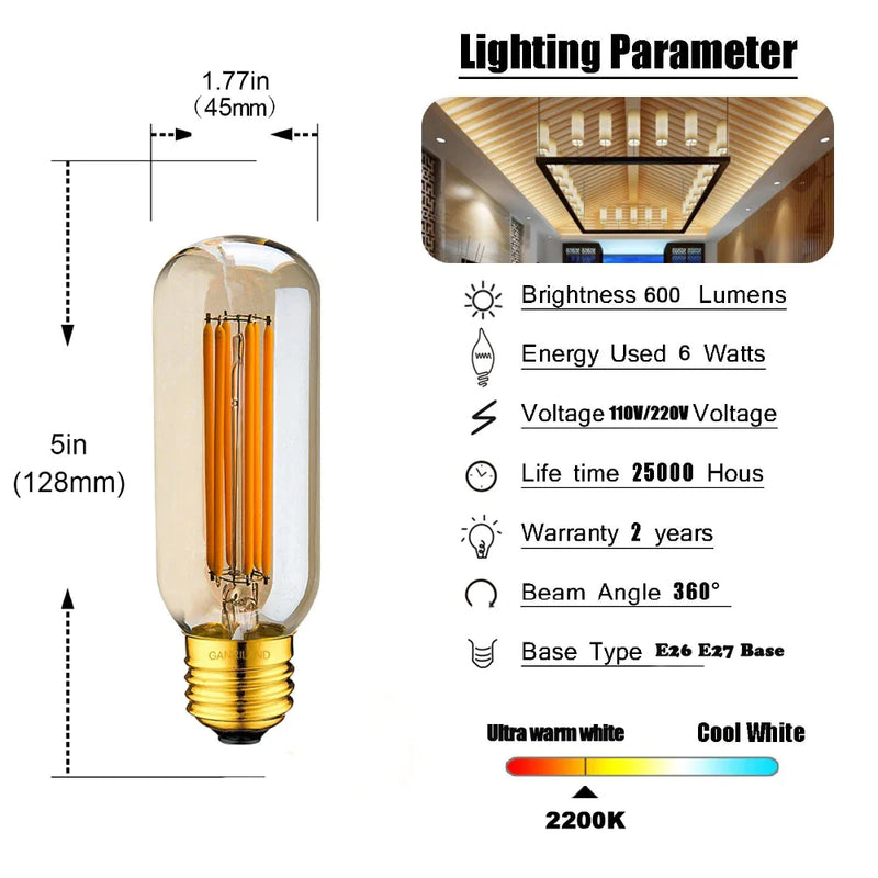 Afralia™ 6W 220V LED Tubular Filament Bulb Gold Tint Dimmable E26 E27 2200K