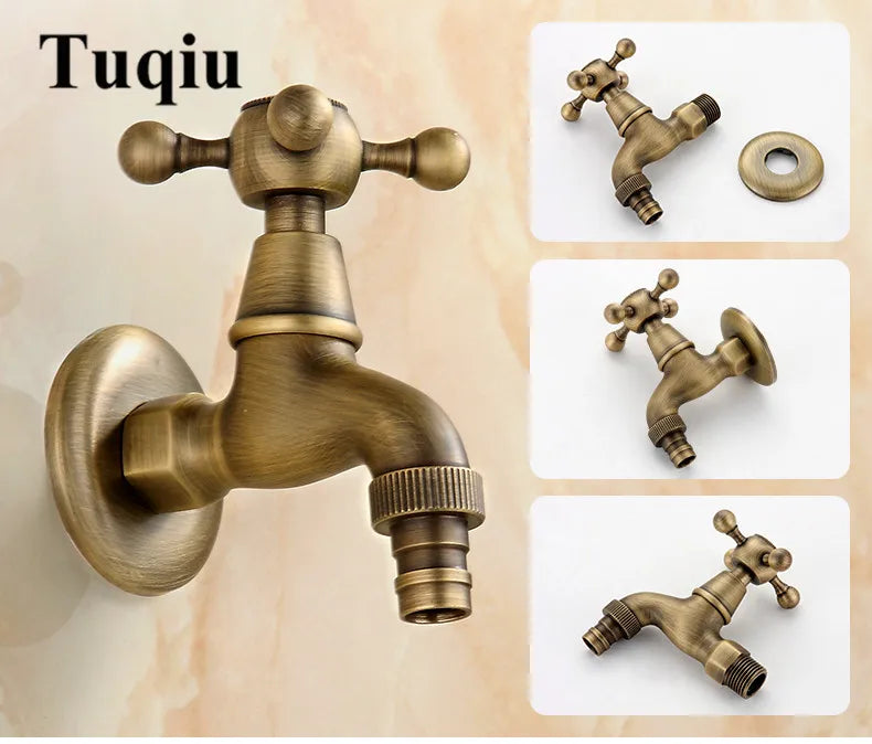 Afralia™ Dragon Carved Antique Brass Garden Bibcocks Single Cold Tap for Outdoor ★