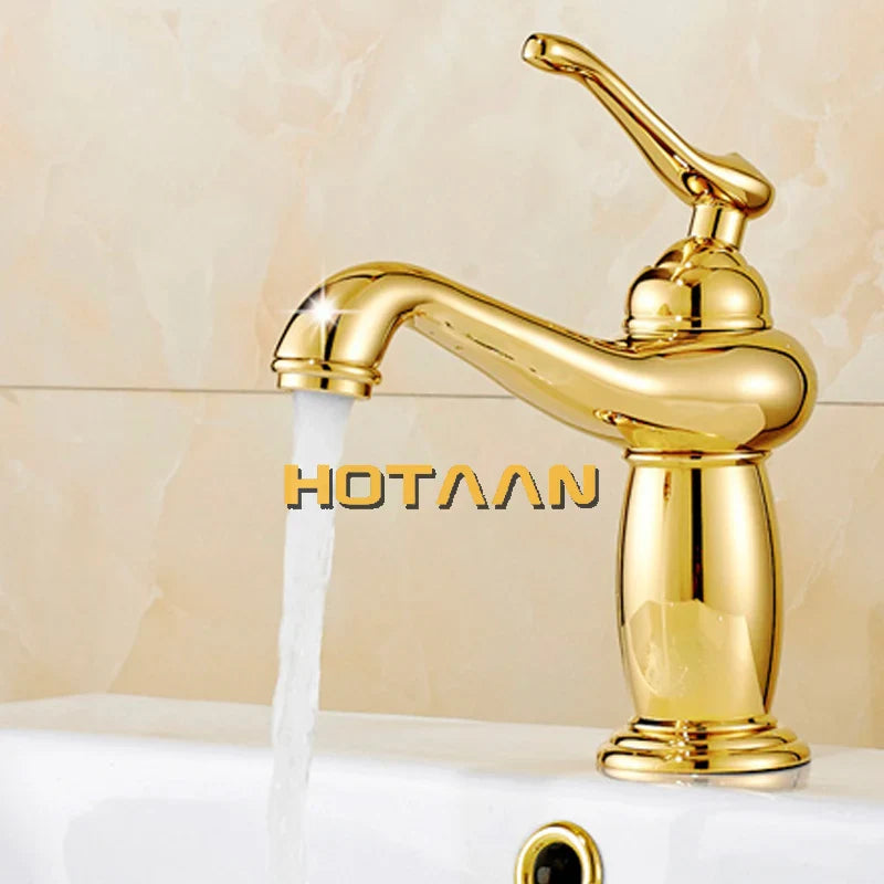 Afralia™ Gold Brass Bathroom Basin Faucet with Ceramic Mixer Tap