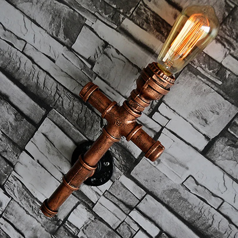 Afralia™ Industrial Iron Pipe Wall Sconce: Loft Decor, Steampunk Lamp for Living Room