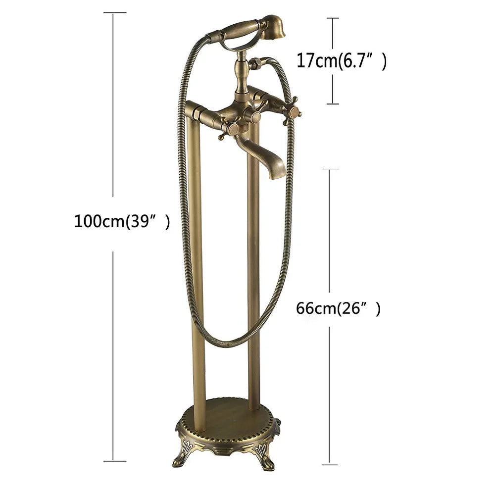 Afralia™ Antique Brass Freestanding Bathtub Filler with Hand Shower