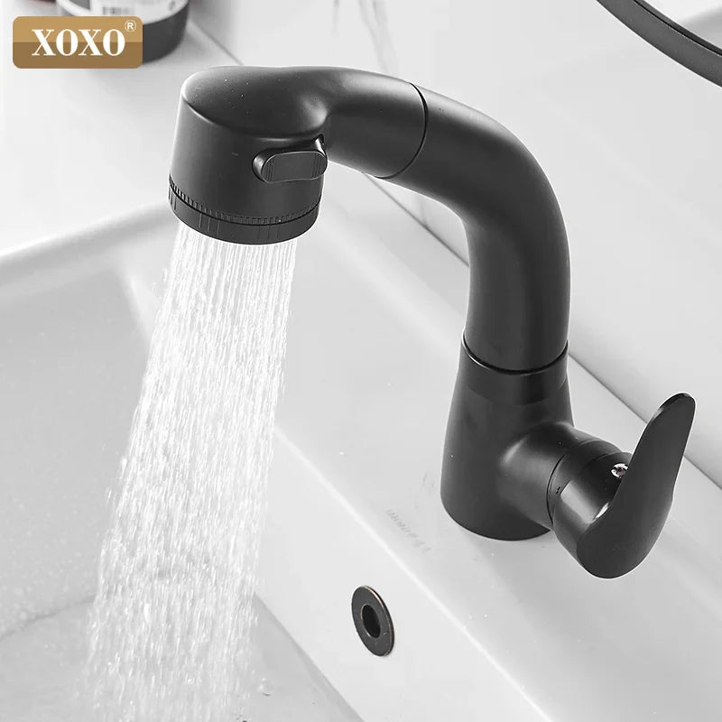 Afralia™ Black Basin Faucet Hot Cold Mixer Tap Single Handle Pull Out Mixer