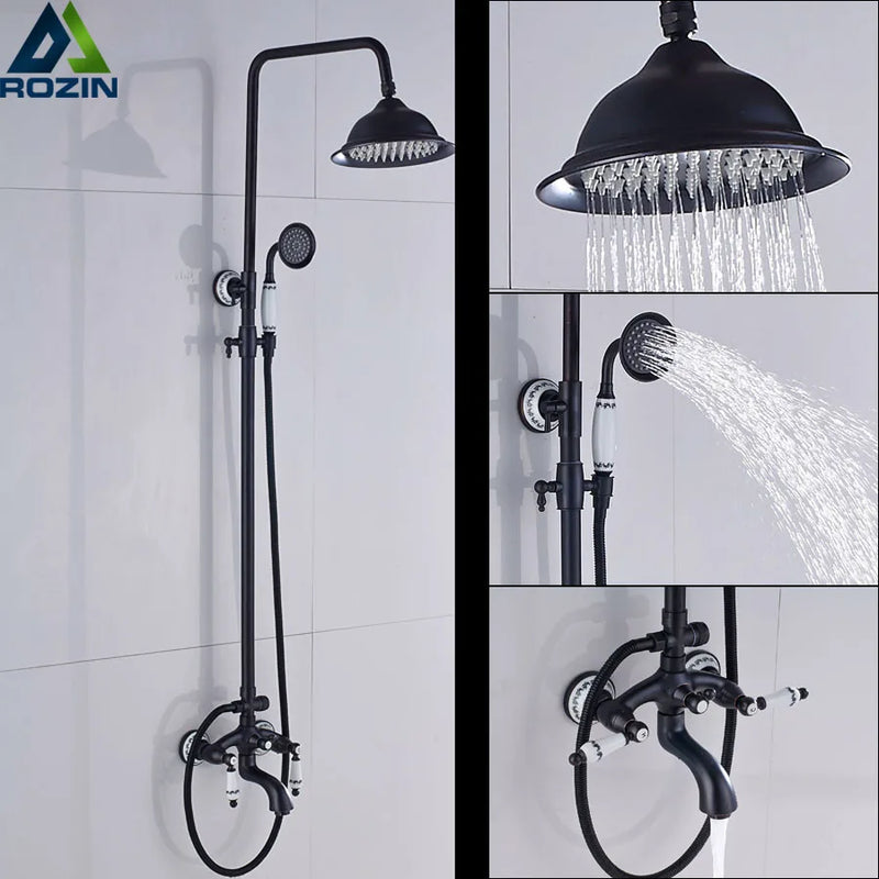 Afralia™ Dual Handle Shower Faucet Set with 8" Rainfall Head and Handshower