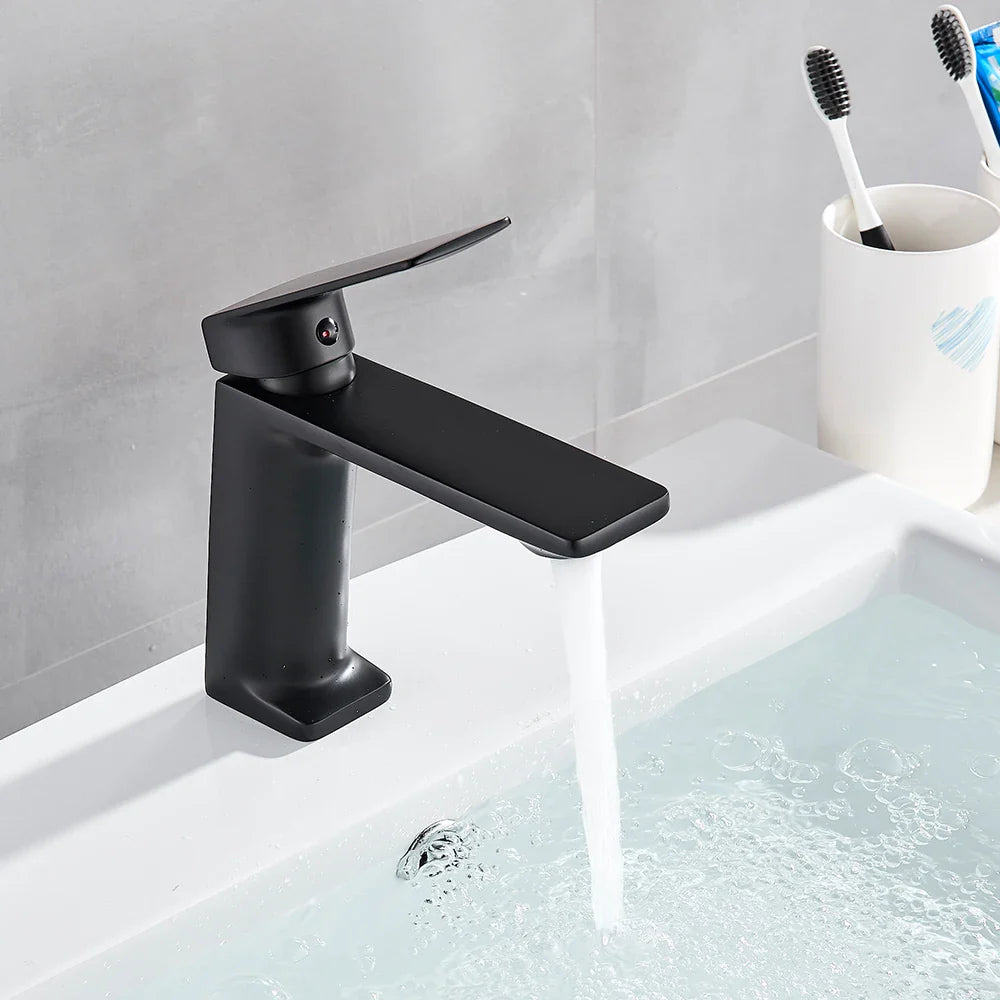 Afralia™ Matte Black Bathroom Basin Faucet Deck Mounted Brass Mixer Tap