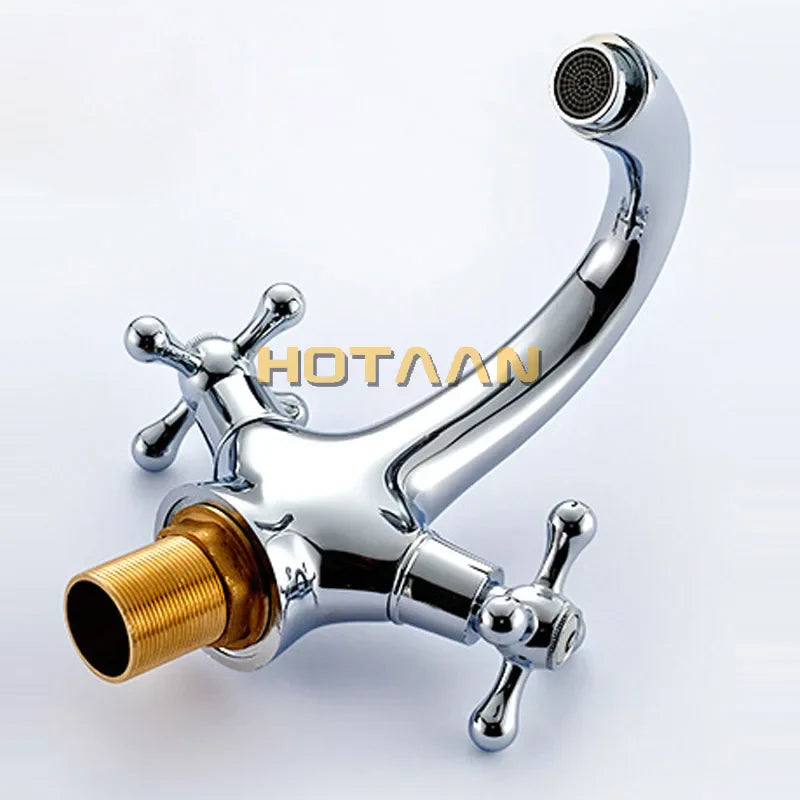 Afralia™ Antique Brass Double Handle Basin Mixer tap Robinet for Kitchen & Bathroom