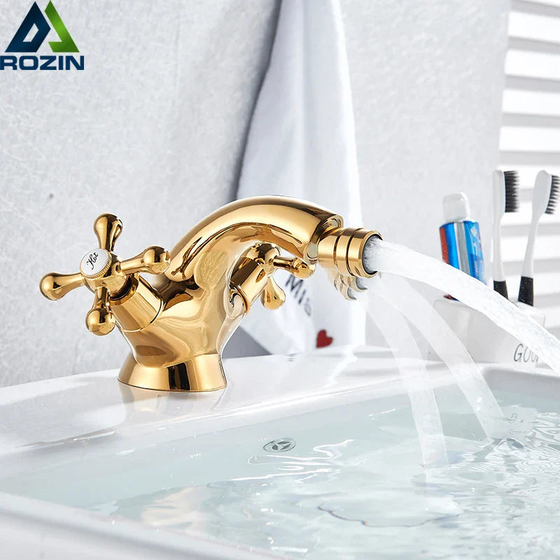 Afralia™ Dual Handle Bidet Faucet for Vessel Sink, Deck Mounted Water Mixer Tap