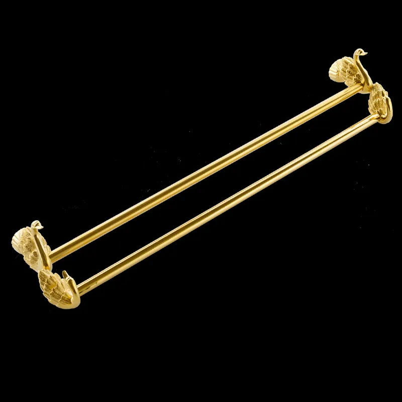 Afralia™ Swan Gold Bathroom Hardware Set with Towel Bar, Robe Hanger, and Toilet Brush