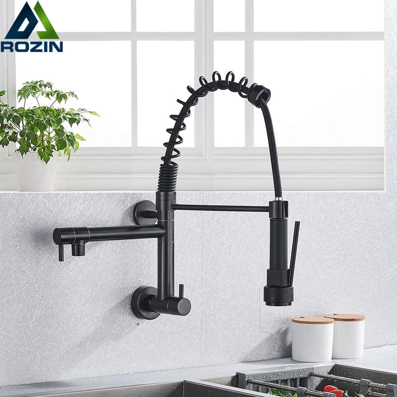 Afralia™ Dual Spouts Kitchen Faucet with Handheld Shower - Wall Mounted Dual Spouts