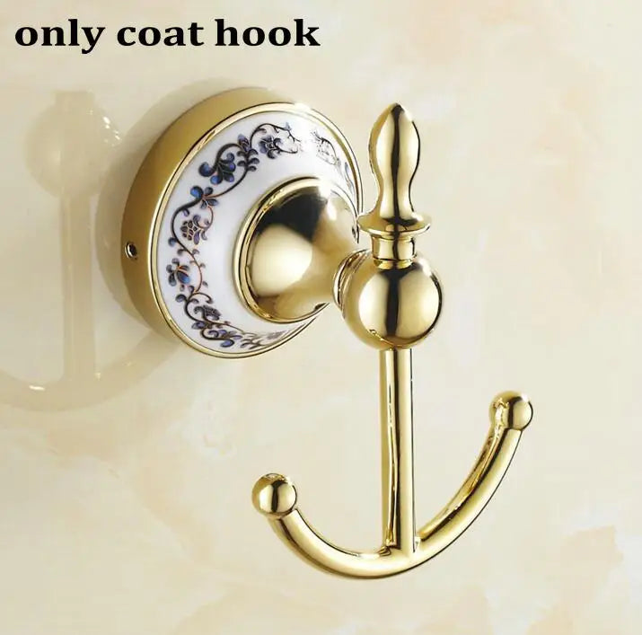 Afralia™ Golden Polished Porcelain Bath Hardware Set for Bathroom Essentials