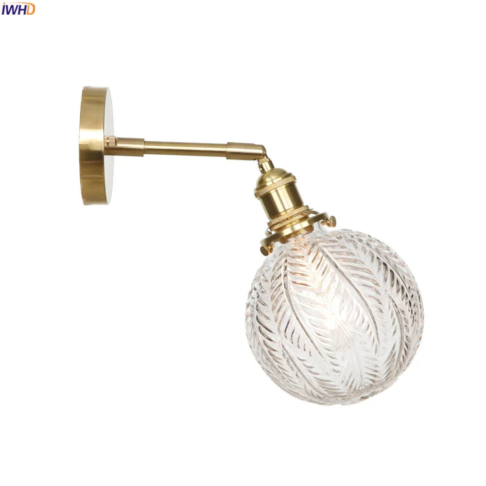 Afralia™ Glass Ball LED Wall Light Retro Vintage Copper Sconce Murale
