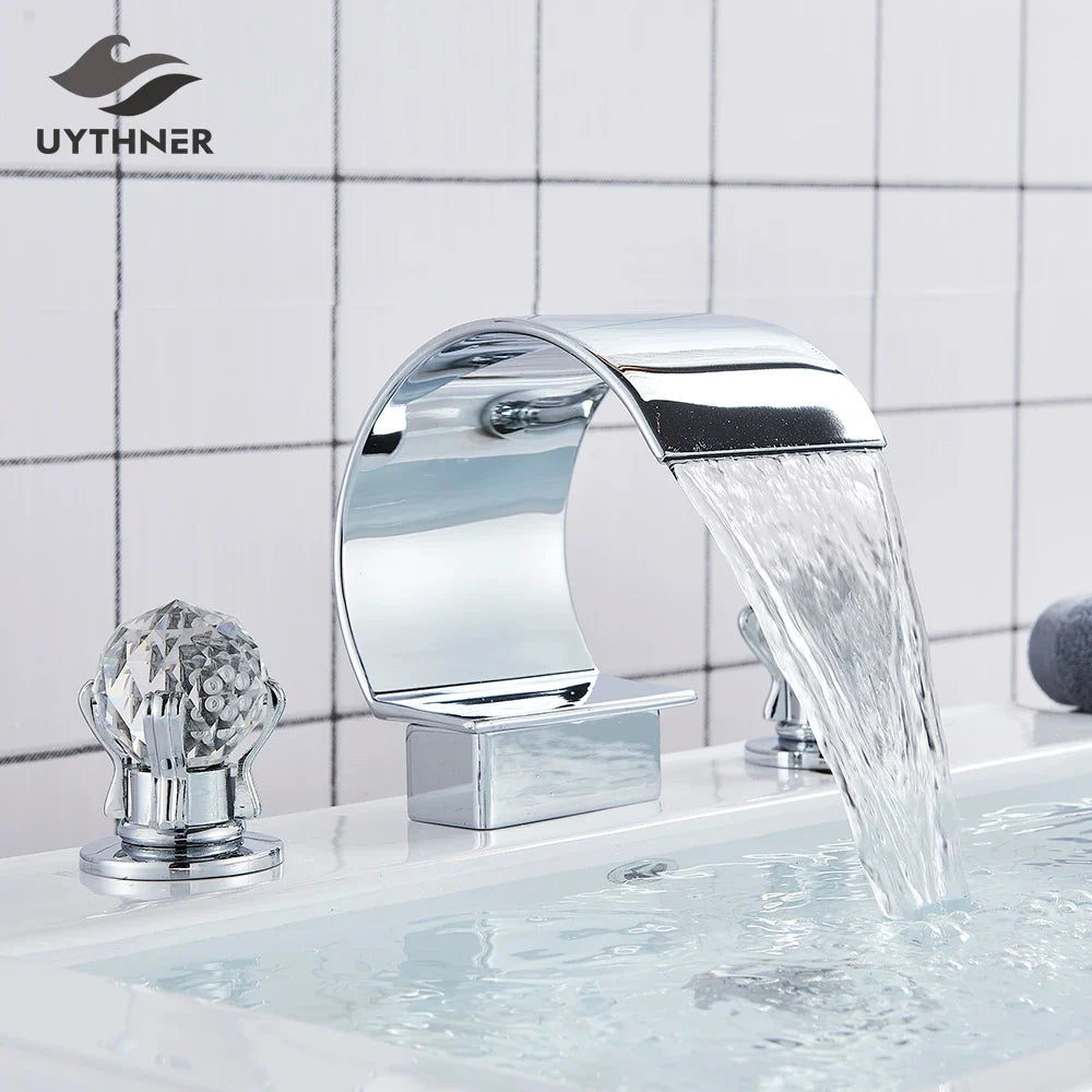 Afralia™ Crystal Waterfall Basin Faucet with Wide Spout for Bath Sink - Hot and Cold