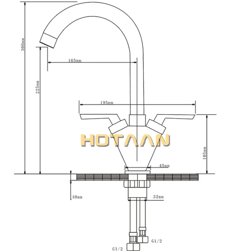 Afralia™ Double Handle Kitchen Sink Mixer Tap, Round Swivel Faucet