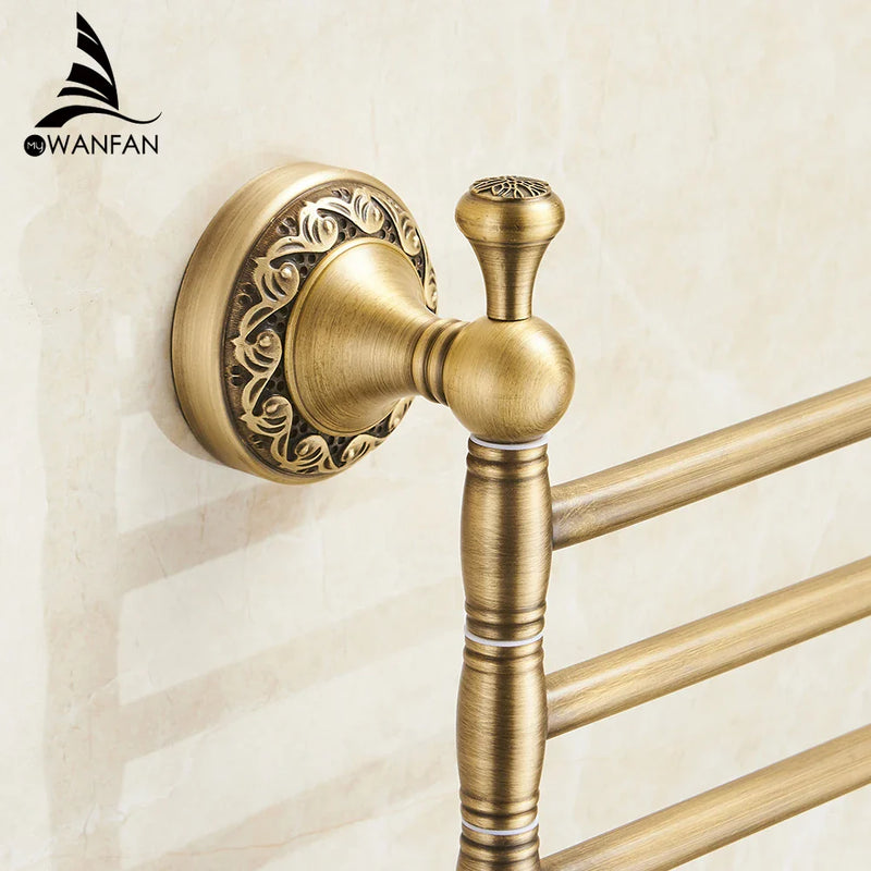 Afralia™ Antique Brass Towel Rack 4-Tier Bathroom Wall Shelf Holder Bars Pants Hanger