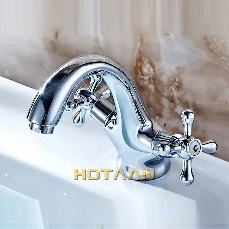 Afralia™ Antique Brass Double Handle Basin Mixer tap Robinet for Kitchen & Bathroom