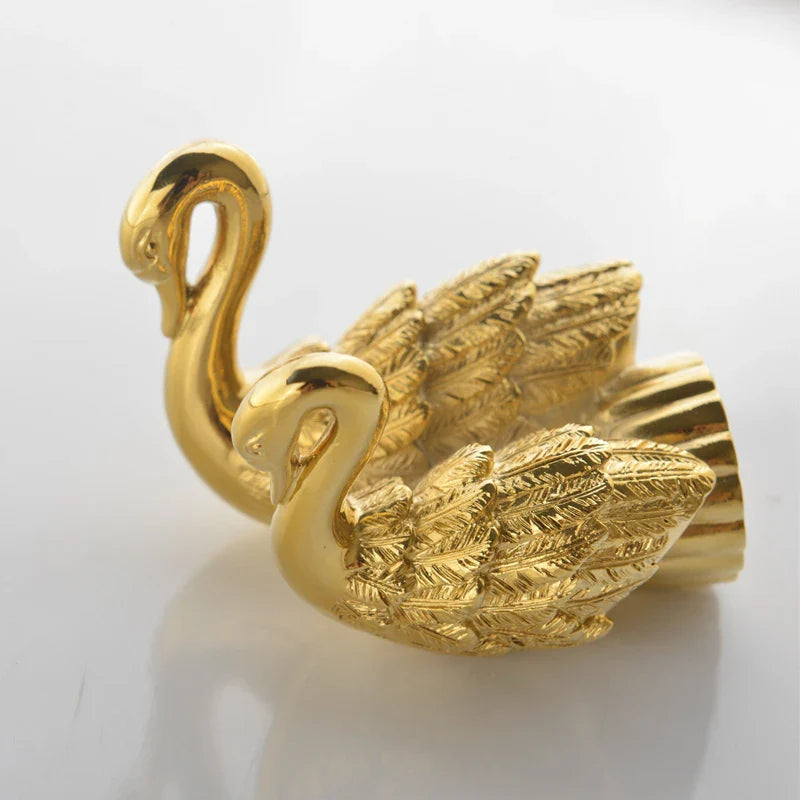 Afralia™ Swan Gold Brass Double Robe Hook for Bathroom and Towels
