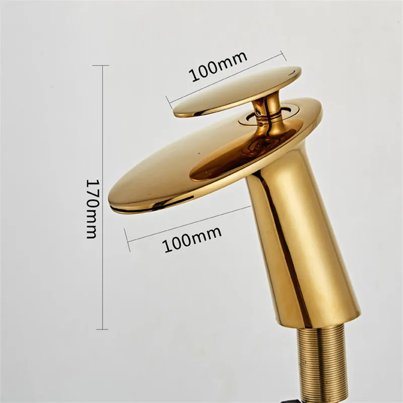 Afralia™ Solid Brass Rose Gold Waterfall Bathroom Faucet, Single Handle Deck Mounted Mixer