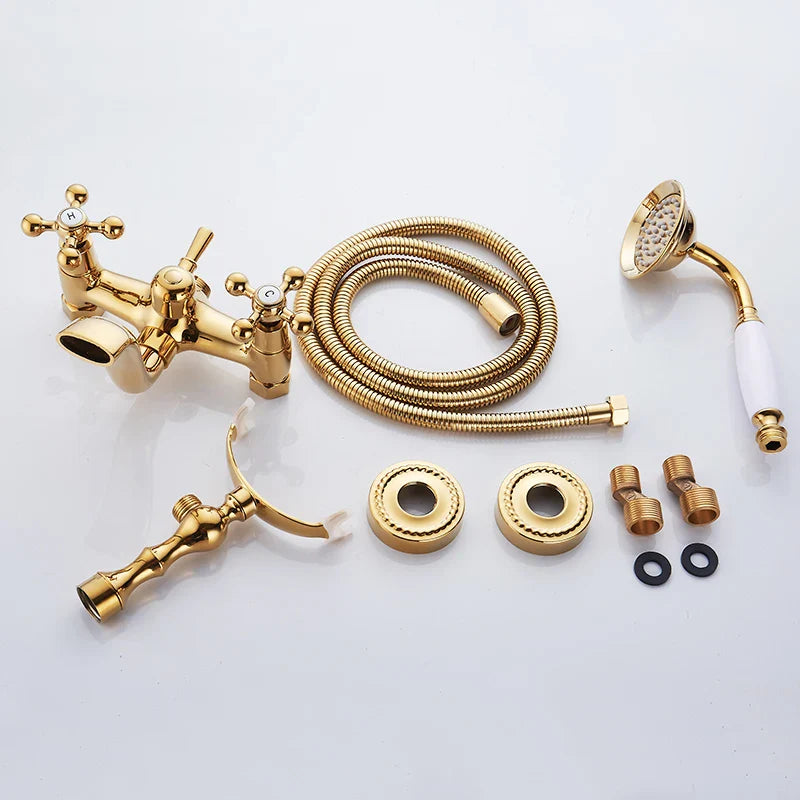 Afralia™ Gold Brass Bathroom Shower Faucet Set Single Handle Rainfall Wall Mounted