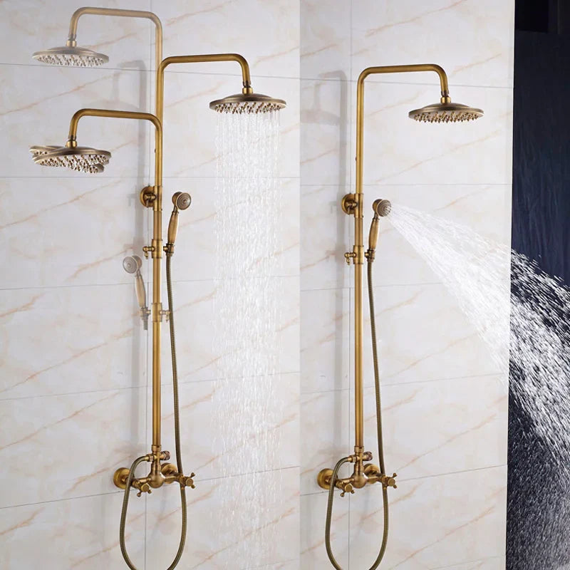 Afralia™ Antique Shower Mixer Tap Set with 8" Rainfall Shower Head and Dual Handles