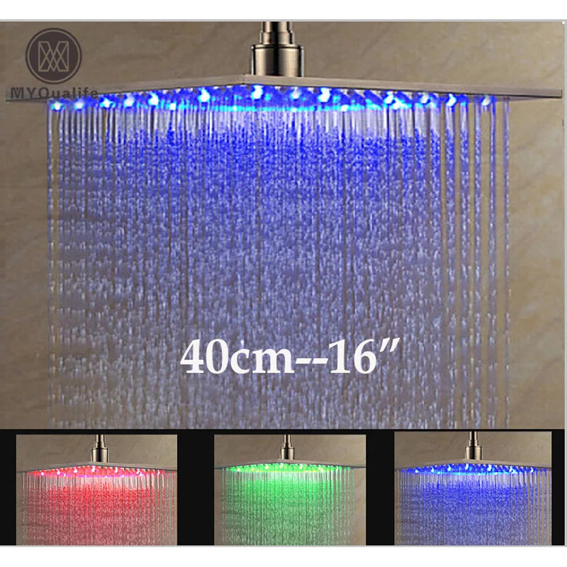 Afralia™ Brushed Nickel LED 16" Rainfall Shower Head with Color Changing Lights