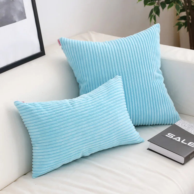 Afralia™ Velvet Cushion Cover Flocking Stripe Yellow Gray Pillow Case 45x45cm/60x60cm