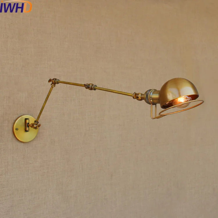Afralia™ Gold Swing Arm LED Wall Lamp Retro Loft Industrial Sconce