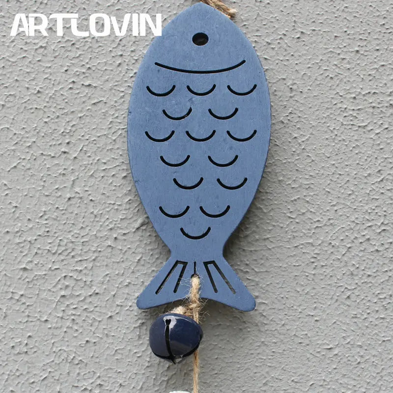 Afralia™ Blue Fish Sea-maid Pendant Drift Wood Bells Wall Decoration
