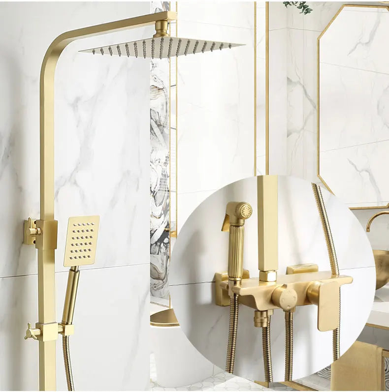 Afralia™ Brushed Gold Bath & Shower Faucet Set for Luxurious Rainfall Experience