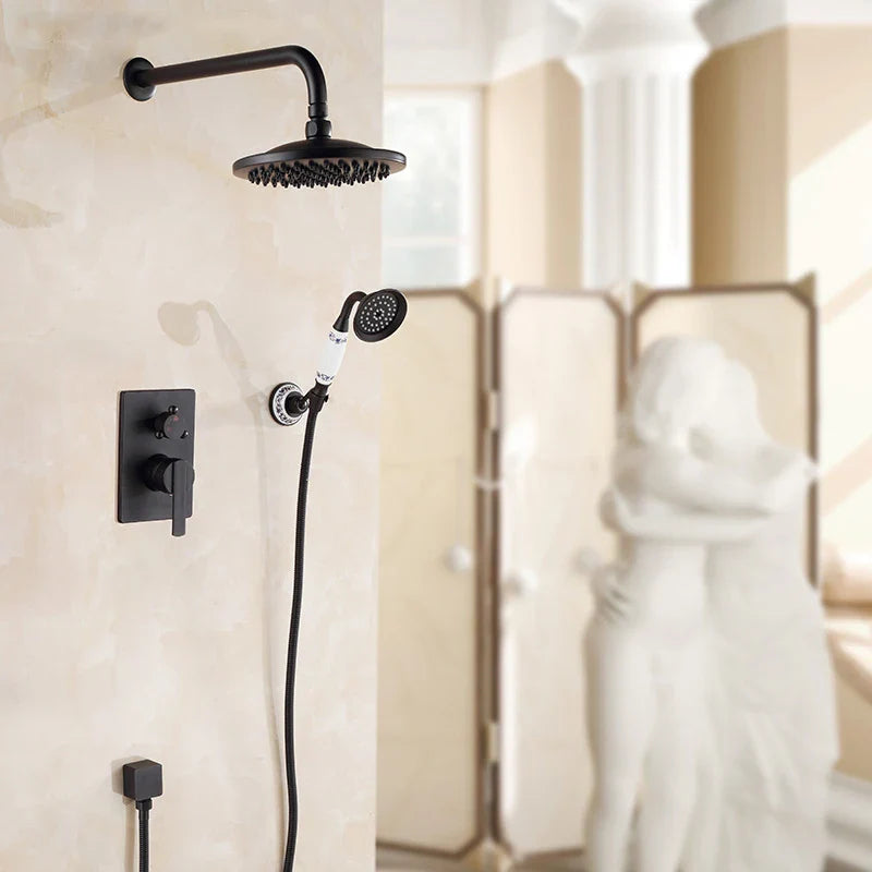 Afralia™ Black Antique Bath Rain Shower Wall Concealed Faucet Set