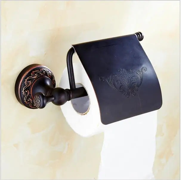 Afralia™ Carved Flowers Blackened Copper Bathroom Accessories Set