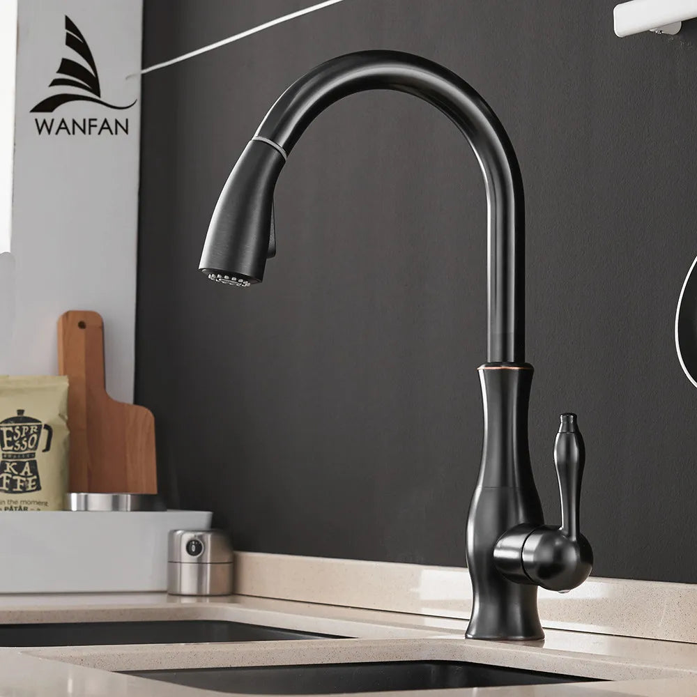 Afralia™ Black Single Handle Pull Out Kitchen Faucet - Swivel 360° Water Mixer Tap