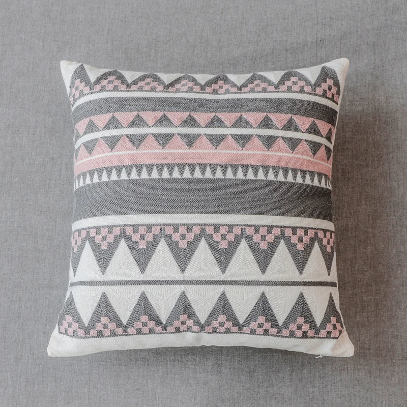 Geometric Pink Grey Embroidered Cushion Cover 45x45cm Afralia™ Home Decor