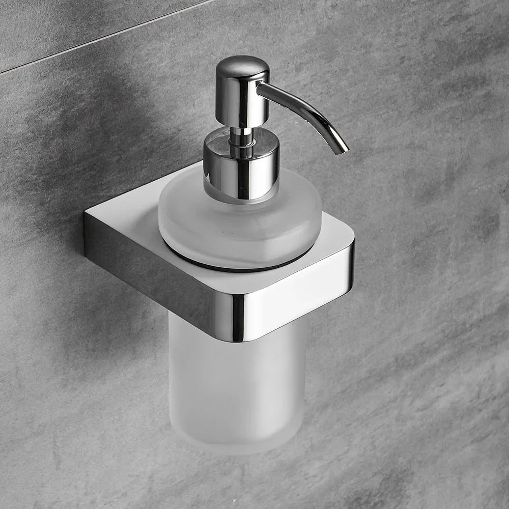 Afralia™ Chrome Liquid Soap Dispenser with Frosted Glass Container - Wall Mounted