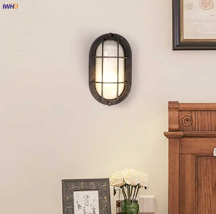 Afralia™ Industrial Glass Wall Light Fixture Retro Vintage Stair Lamp LED Luminaire