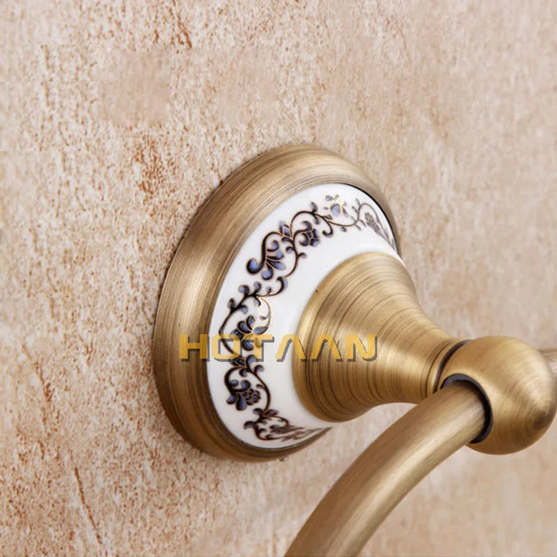 Afralia™ Round Brass Towel Ring with Ceramic - Antique Brass Wall-Mounted Towel Holder