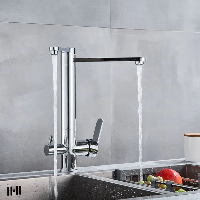 Afralia™ Chrome Purify Kitchen Faucet Dual Swivel Spout Mixer Tap Dual Water Outlet