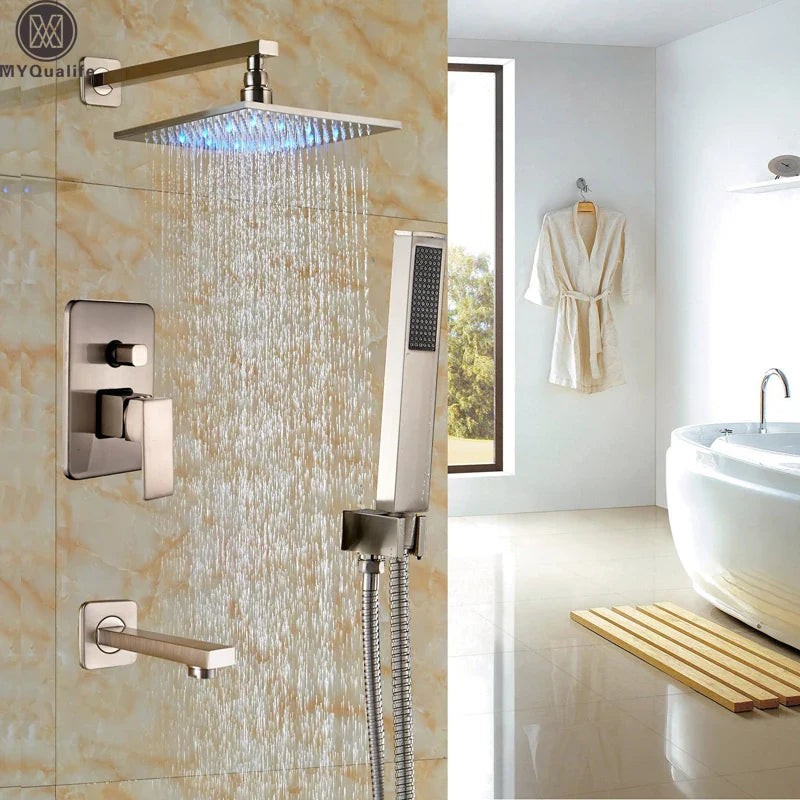 Afralia™ LED Rainfall Shower Set with Handheld Spray and Tub Spout