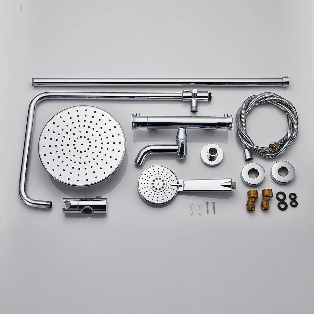 Afralia™ Chrome Thermostatic Rainfall Shower Set Wall Mount Rotate Watering Can Shower Faucet