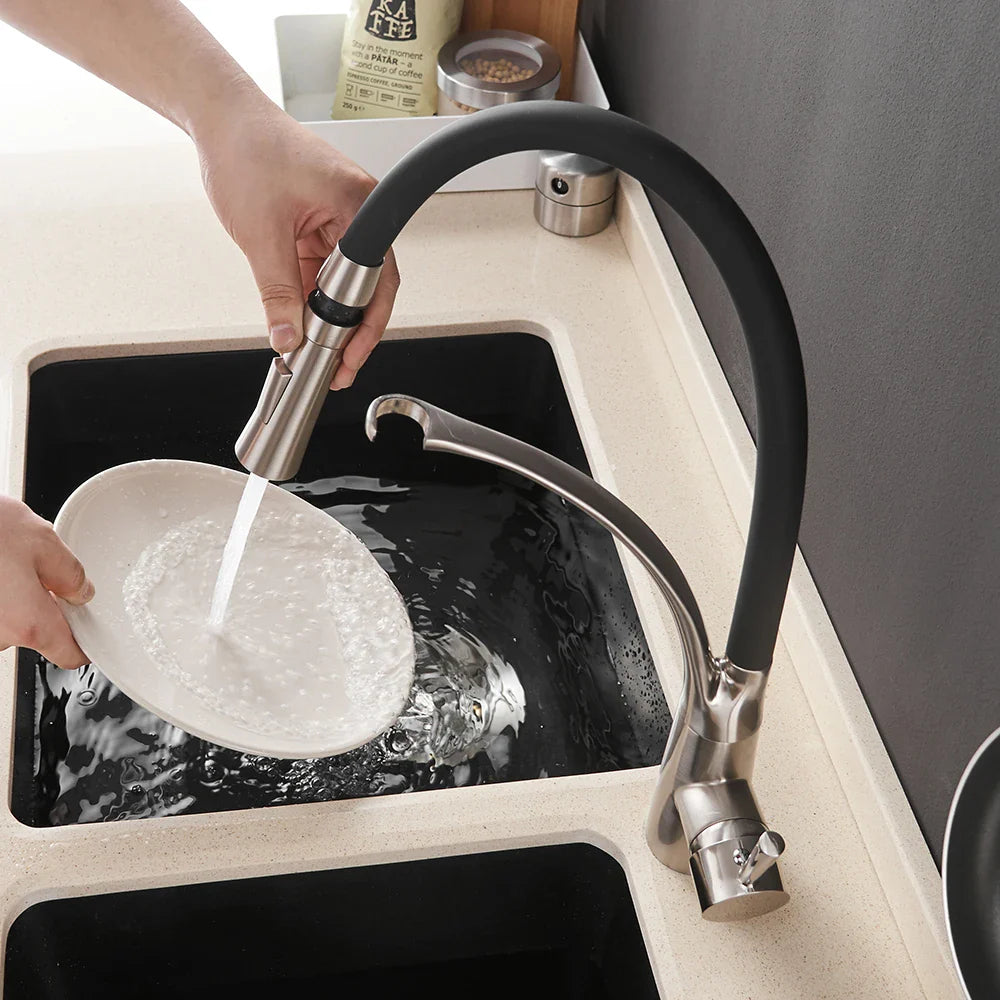 Afralia™ Brushed Nickel Kitchen Sink Faucet LED Light Mixer Tap