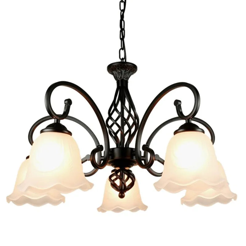 Afralia™ Traditional Metal Body Glass Chandelier, E27 LED Bulb, European Style Lighting Fixture