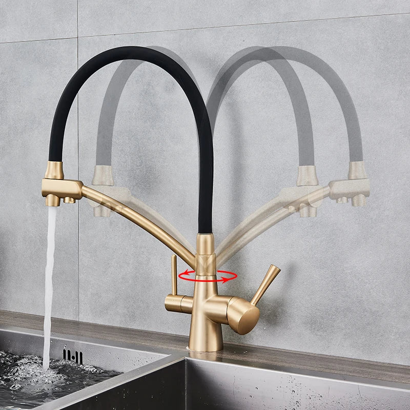 Afralia™ Dual Spout Kitchen Faucet with Water Purification and Flexible Rotation