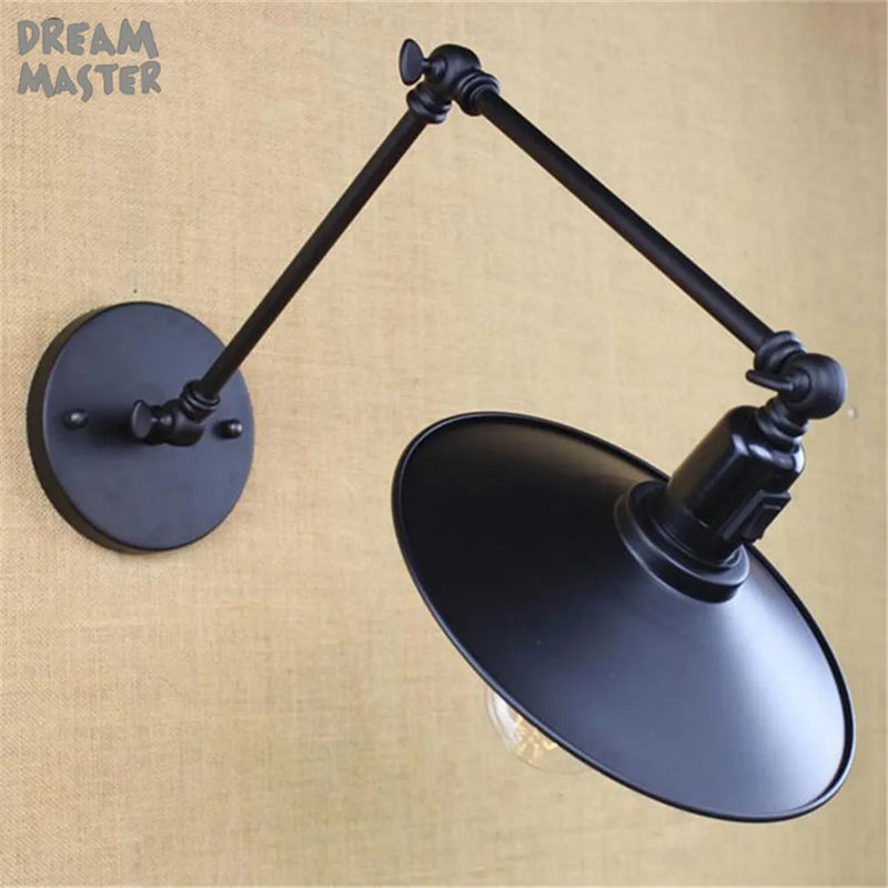 Afralia™ Industrial Swing Arm Wall Lamp Black Switch On Off Sconces Iron