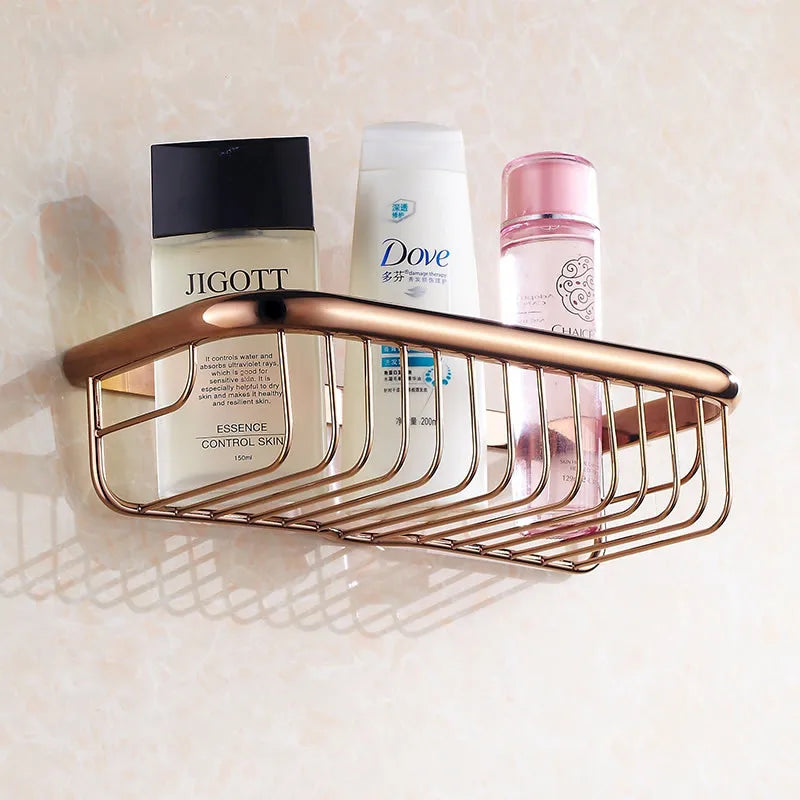 Afralia™ Solid Brass Shower Basket: Wall-Mounted Bathroom Shelf for Bath Essentials