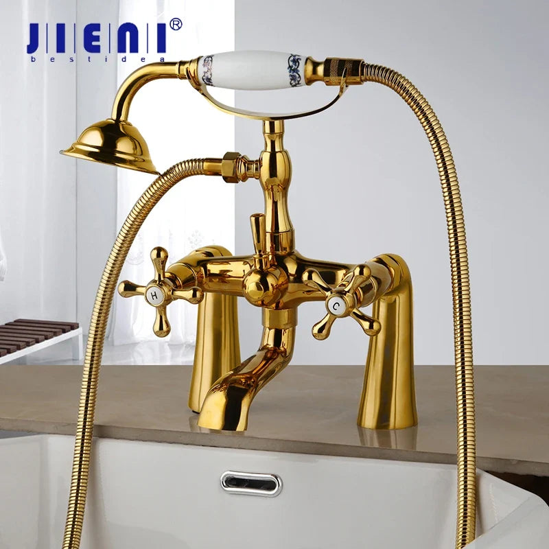 Afralia™ Golden Bathtub Faucet with Handshower and 2 Handles